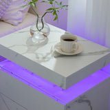 Cubehom Nightstand Set of 2 with LED Lights White LED Bedside Table with 2 Wood Drawers Modern Set 2 End Side Table for Bedroom Cubehom