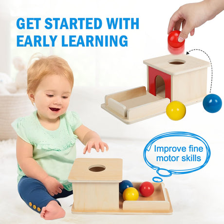 Adena Montessori Full Size Object Permanence Box with Tray Three Balls Montessori Toys for 6-12 Month Infant 1 Year Old Babies Toddlers Adena Montessori