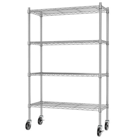 Auslar 4-Shelf Storage Shelves with Casters Heavy Duty 4 Tiers Rolling Cart Utility Racks Adjustable Wire Metal Shelving, Chrome Auslar