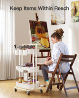 Pipishell 3-Tier Rolling Cart with Wheels - Rolling Storage Cart with Hanging Cups & Hooks - Mobile Utility Cart for Office, Kitchen, Craft Room - Pipishell