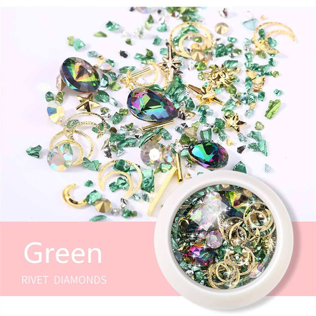 editTime 6 Wheels Mixed Sparkle Nail Art Rhinestones Diamonds Crystals Beads Artificial Pearls and Gold Silver Nail Studs Gems Metal Rivets Charms editTime