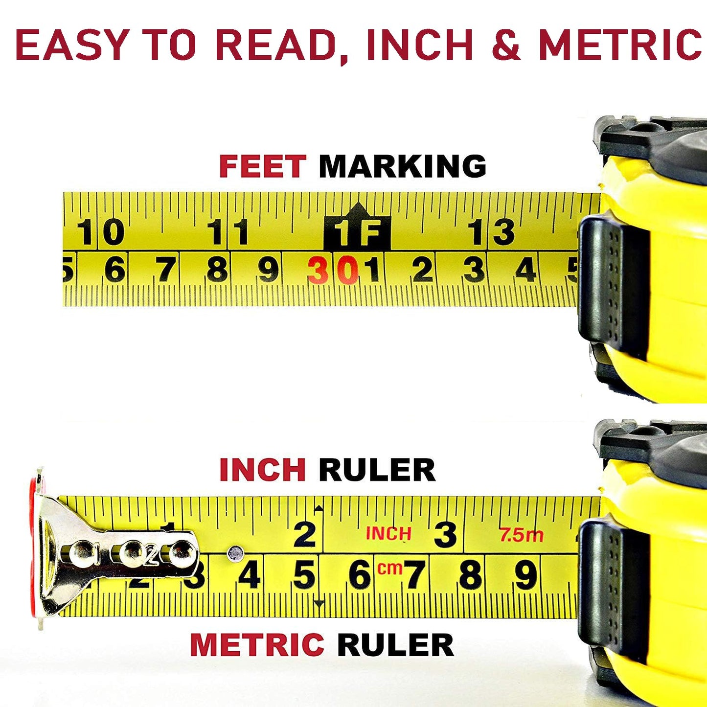 Zabiki Measuring Tape Measure, 25 Ft Easy to Read Decimal Retractable Dual Side Ruler with Metric and Inches, for Surveyors, Engineers and - WoodArtSupply