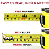 Zabiki Measuring Tape Measure, 25 Ft Easy to Read Decimal Retractable Dual Side Ruler with Metric and Inches, for Surveyors, Engineers and Zabiki
