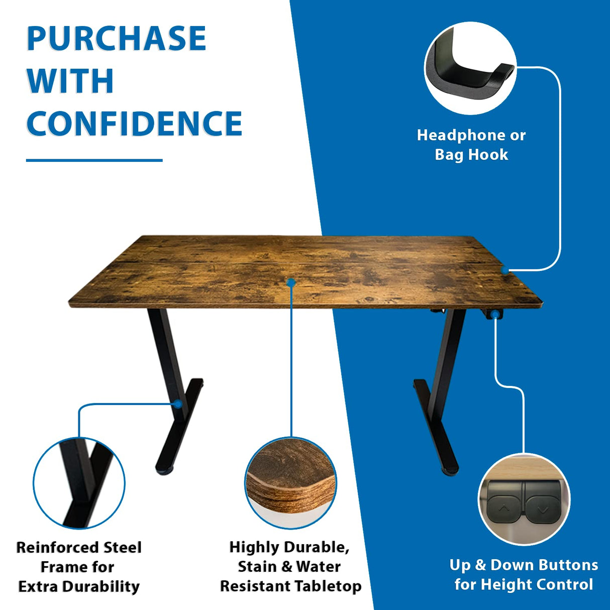 Lifetime Home Height Adjustable 48" Electric Standing Desk - Upgraded Ultra Durable Home Office Large Rectangular Computer or Laptop Sit Stand Lifetime Home