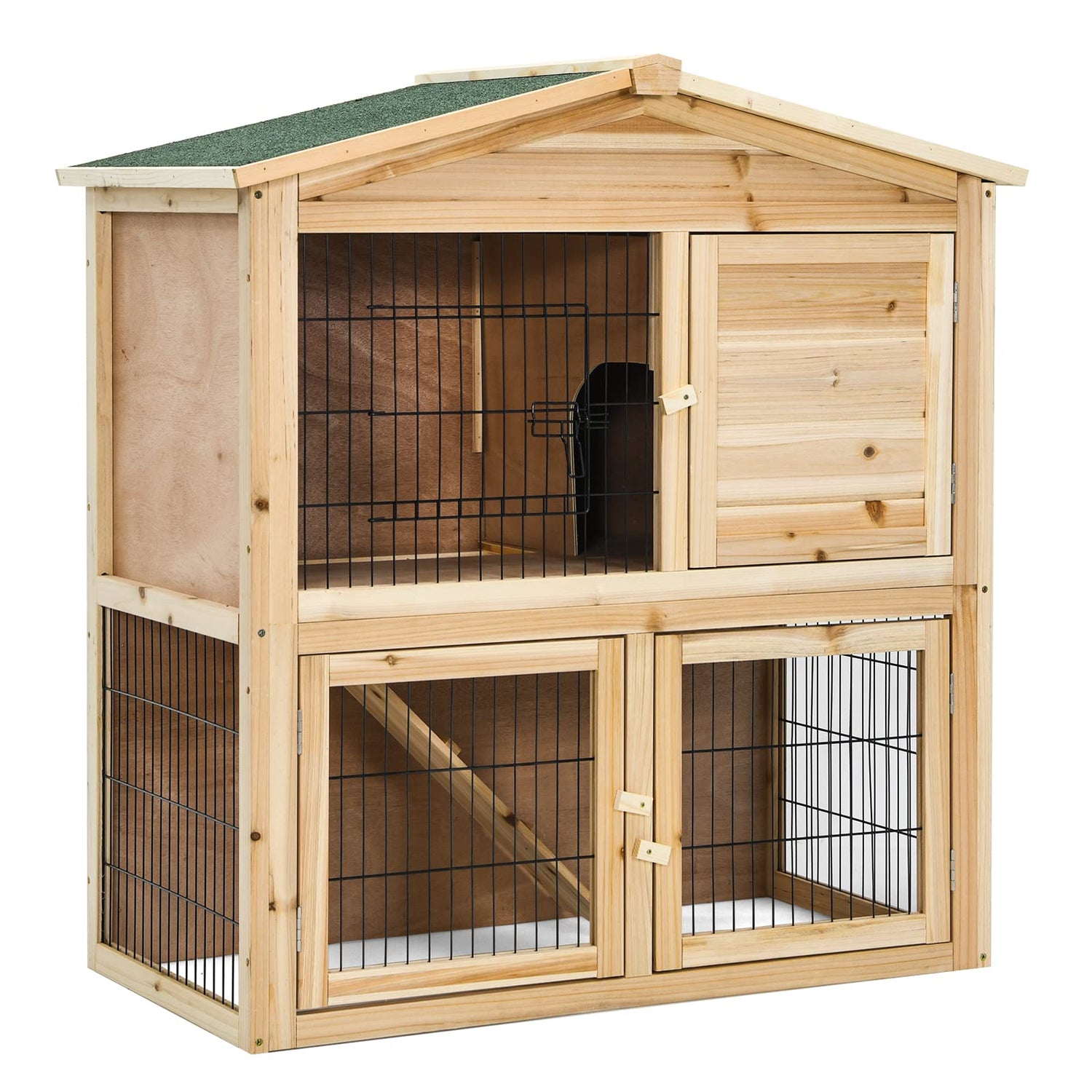 Tangkula Wood Chicken Coop and Rabbit Hutch, Indoor Outdoor Bunny Hutch with Ramp & Run, Hen Guinea Pig Cage with Waterproof Roof Ventilation Door, Tangkula