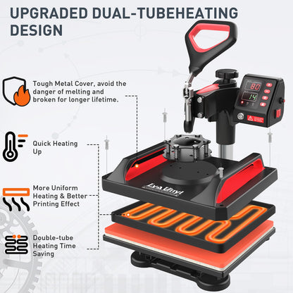 Heat Press, Lya Vinyl 5 in 1 Heat Press Machine - 12 x 15 inch Combo Swing Away T-Shirt Sublimation Transfer Printer, Including Mug and Hat - WoodArtSupply