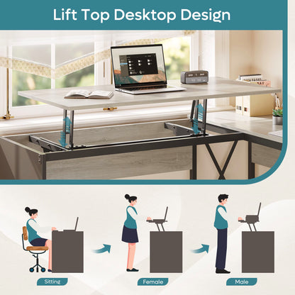 Bestier Lift Top L Shaped Desk with File Drawer, 55'' x 55'' Office Desk with Reversible Storage Drawers, L Shaped Standing Desk with Computer