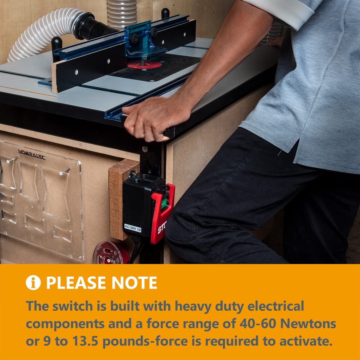 POWERTEC 71754 120V Safety Power Tool Paddle Switch w/Heavy Duty Cords, fits Table Saw, Router Table, Drill Press, Bench Saw, Band Saw POWERTEC