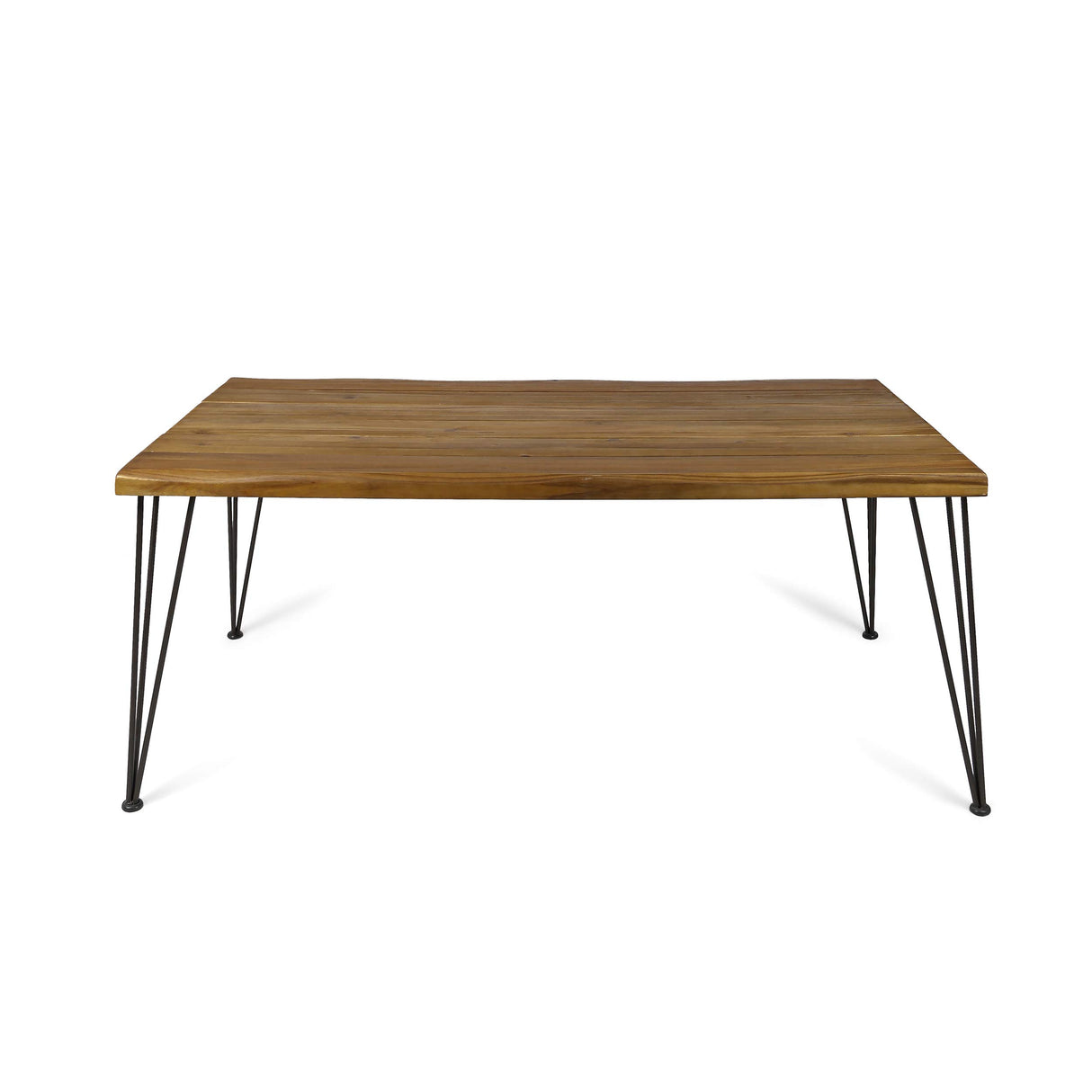 Christopher Knight Home Kama Patio Dining, Rectangular, 72", Acacia Wood Table Top, Rustic Iron Hairpin Legs, Teak Finish, Metal Christopher Knight Home