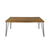 Christopher Knight Home Kama Patio Dining, Rectangular, 72", Acacia Wood Table Top, Rustic Iron Hairpin Legs, Teak Finish, Metal Christopher Knight Home