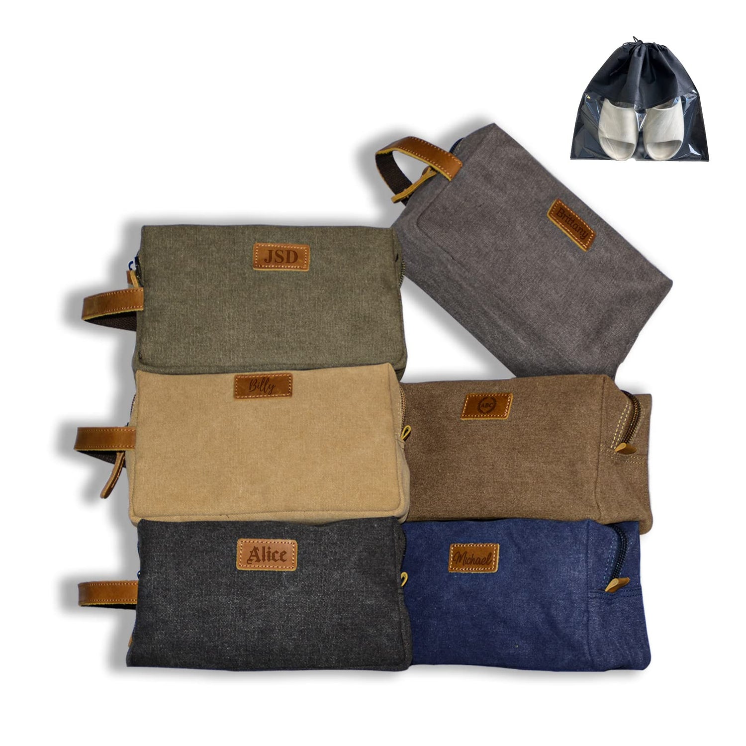 ELULAE Personalized Toiletry Bag for Men, Custom Laser Engraved Canvas Shaving Dopp Kit Toiletry Bag Leather Canvas Dopp Kit For Travel, Gift for ELULAE