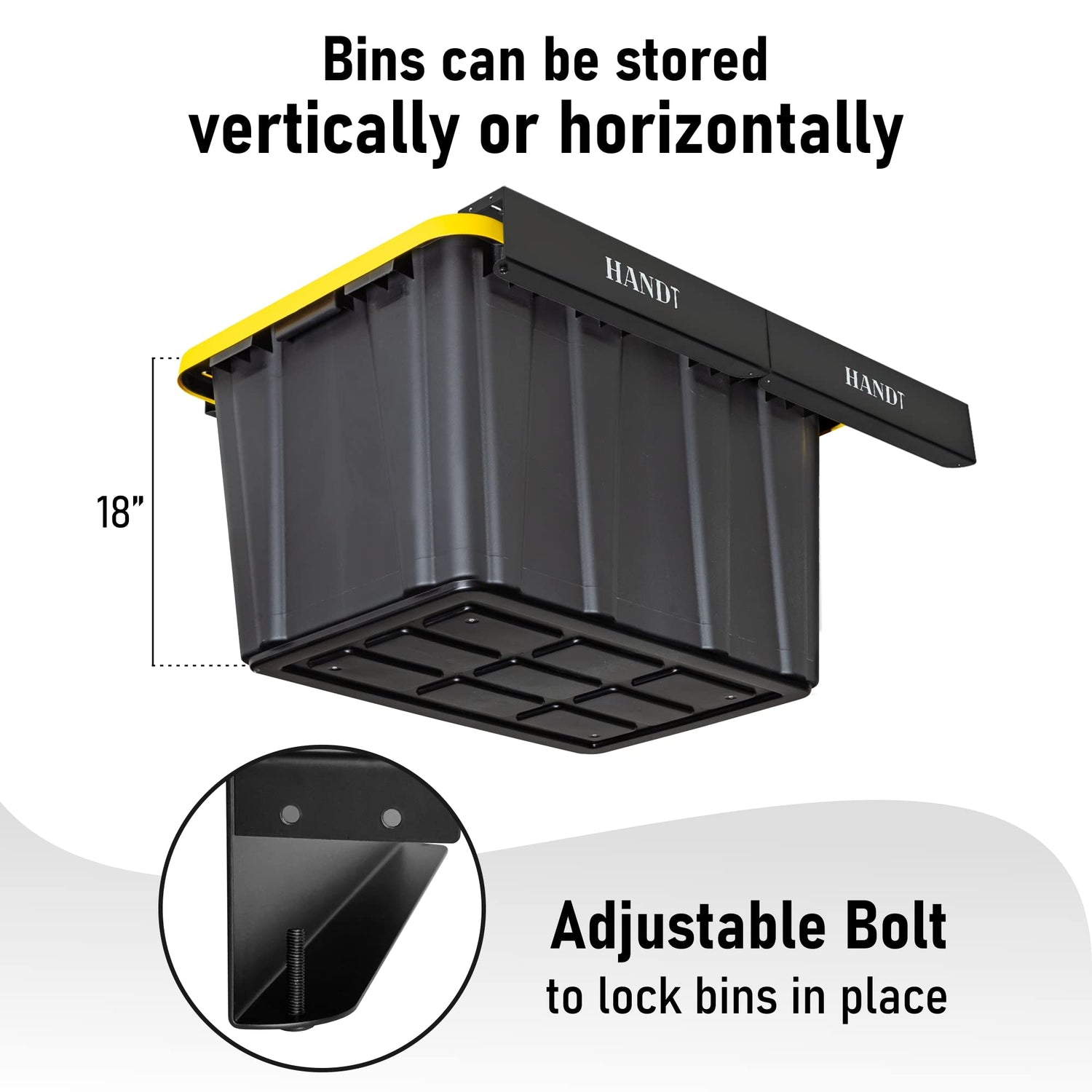 HANDT Overhead Garage Storage Rack, Ceiling Racks, Bin Organization System, Heavy Duty Metal Rack For Container, Supports Most Bins (Black, 4 Sets) HANDT