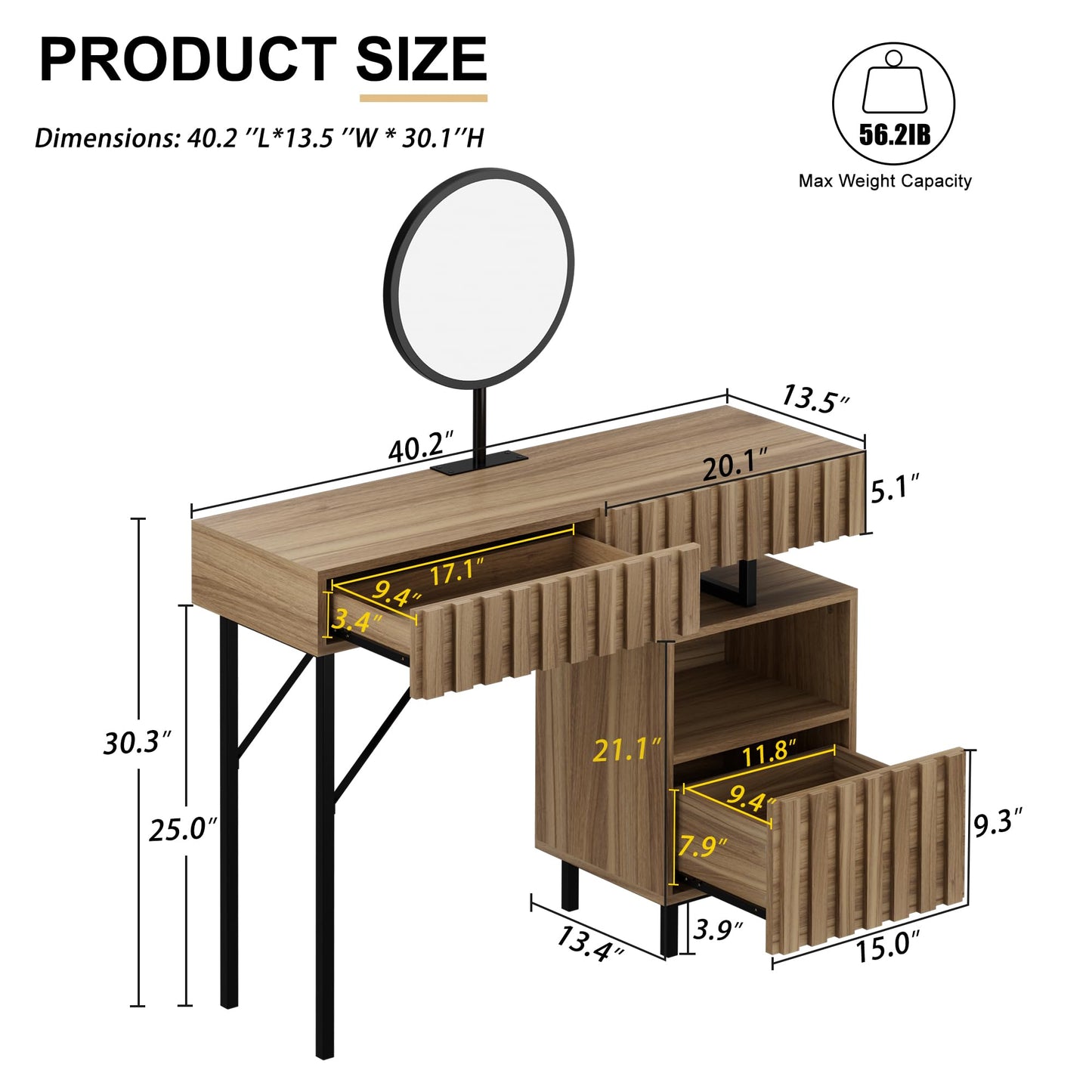 UEV Wood Vanity Desk with Mirror,Makeup Vanity Set with Drawer Chest,Vanity Dressing Table Makeup Desk Set with Storage Space for Bedroom(Wood) - WoodArtSupply