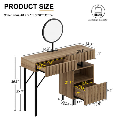 UEV Wood Vanity Desk with Mirror,Makeup Vanity Set with Drawer Chest,Vanity Dressing Table Makeup Desk Set with Storage Space for Bedroom(Wood) - WoodArtSupply