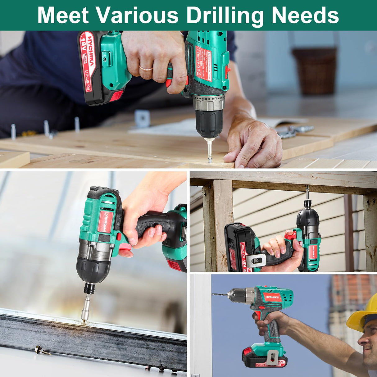 Cordless Drill Driver and Impact Driver, HYCHIKA Drill Combo Kit 18V (20V MAX), 2.0Ah Battery, 1H Fast Charging, 22PCS Accessories for Drilling Wood, HYCHIKA BETTER TOOLS FOR BETTER LIFE