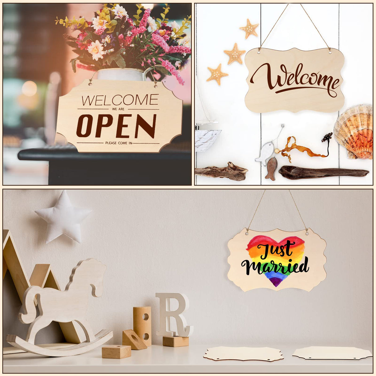 30 Pcs Unfinished Wood Sign Blank Wood Blanks for Crafts Wooden Plaque for Crafts Wood Hanging Sign Blank Rectangle Wooden Sign Wooden Slices Banners Kigley