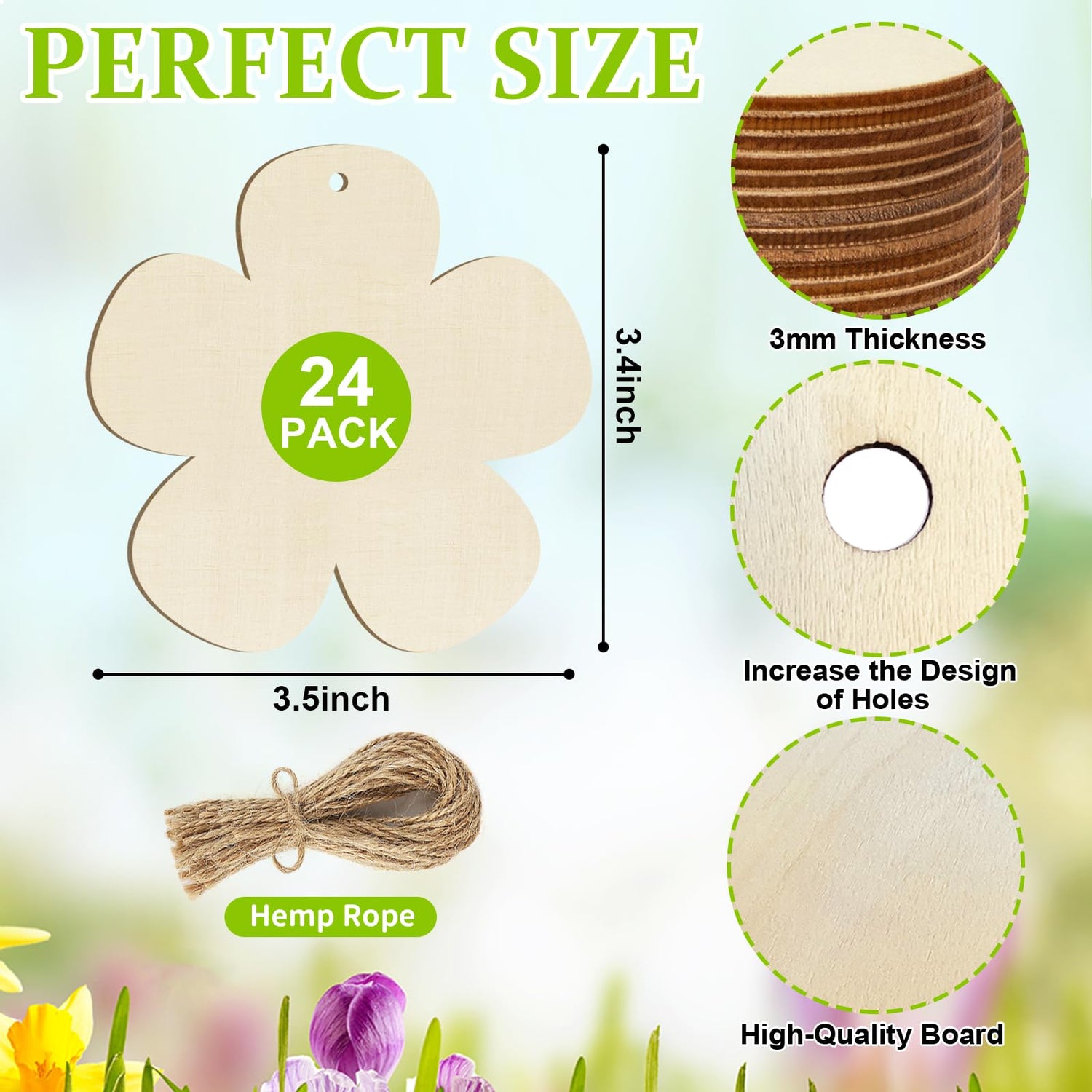 Wooden Flower Ornaments to Paint Spring Decoration Cutouts Unfinished 24PCS 3.5 x 3 inches, DIY Blank Unfinished Pumpkin Wood Discs Ornament for Home Sophena