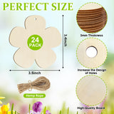 Wooden Flower Ornaments to Paint Spring Decoration Cutouts Unfinished 24PCS 3.5 x 3 inches, DIY Blank Unfinished Pumpkin Wood Discs Ornament for Home Sophena