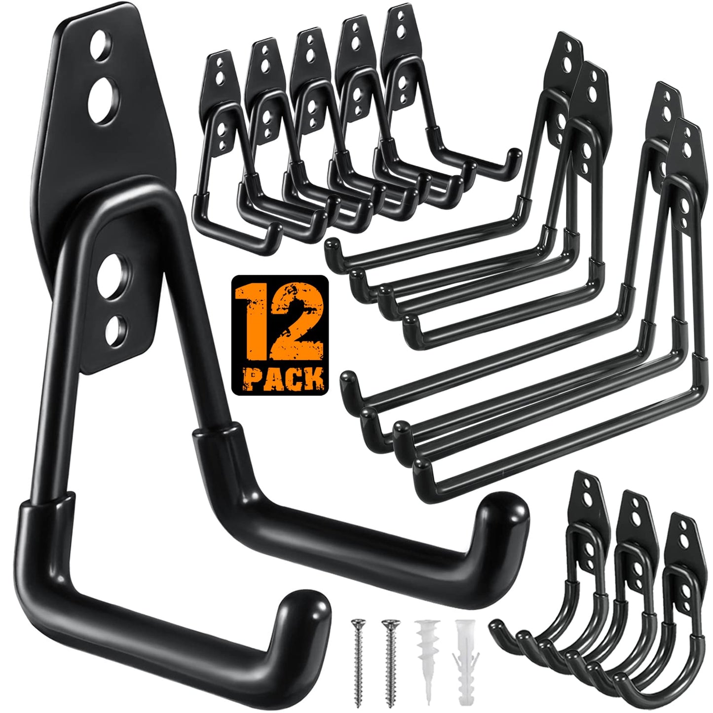 HUPBIPY 12 Pack Garage Hooks Heavy Duty,Utility Steel Garage Storage Hooks,Wall Mount Garage Hanger&Organizer for Organizing Power Tools,Ladders,Bulk - WoodArtSupply