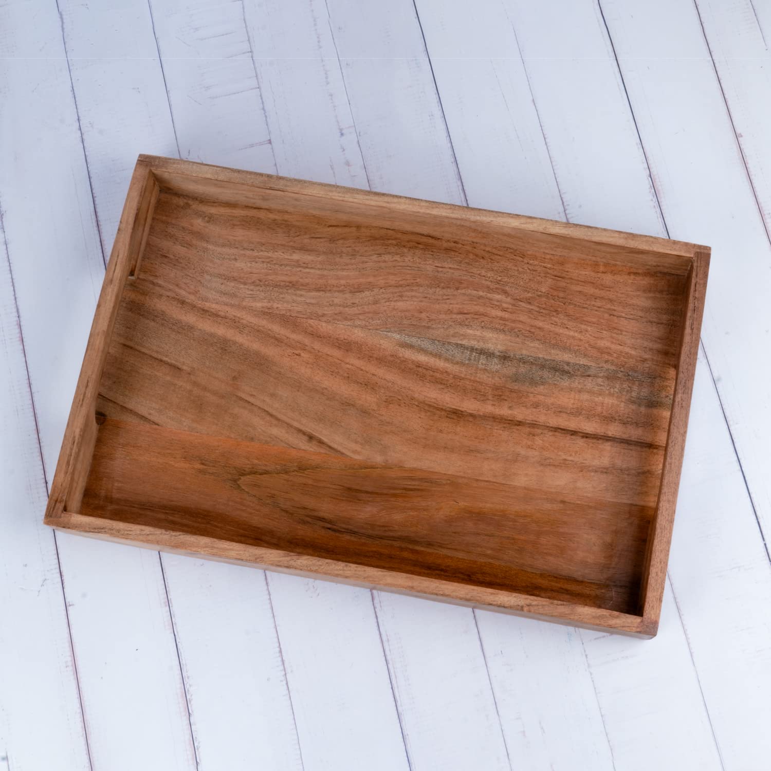 Samhita Acacia Wood Serving Tray with Handles,Wooden Tray, Snack Tray, Breakfast Tray, Great for, Breakfast, Coffee Tables, Homes, Restaurant|Size- - WoodArtSupply