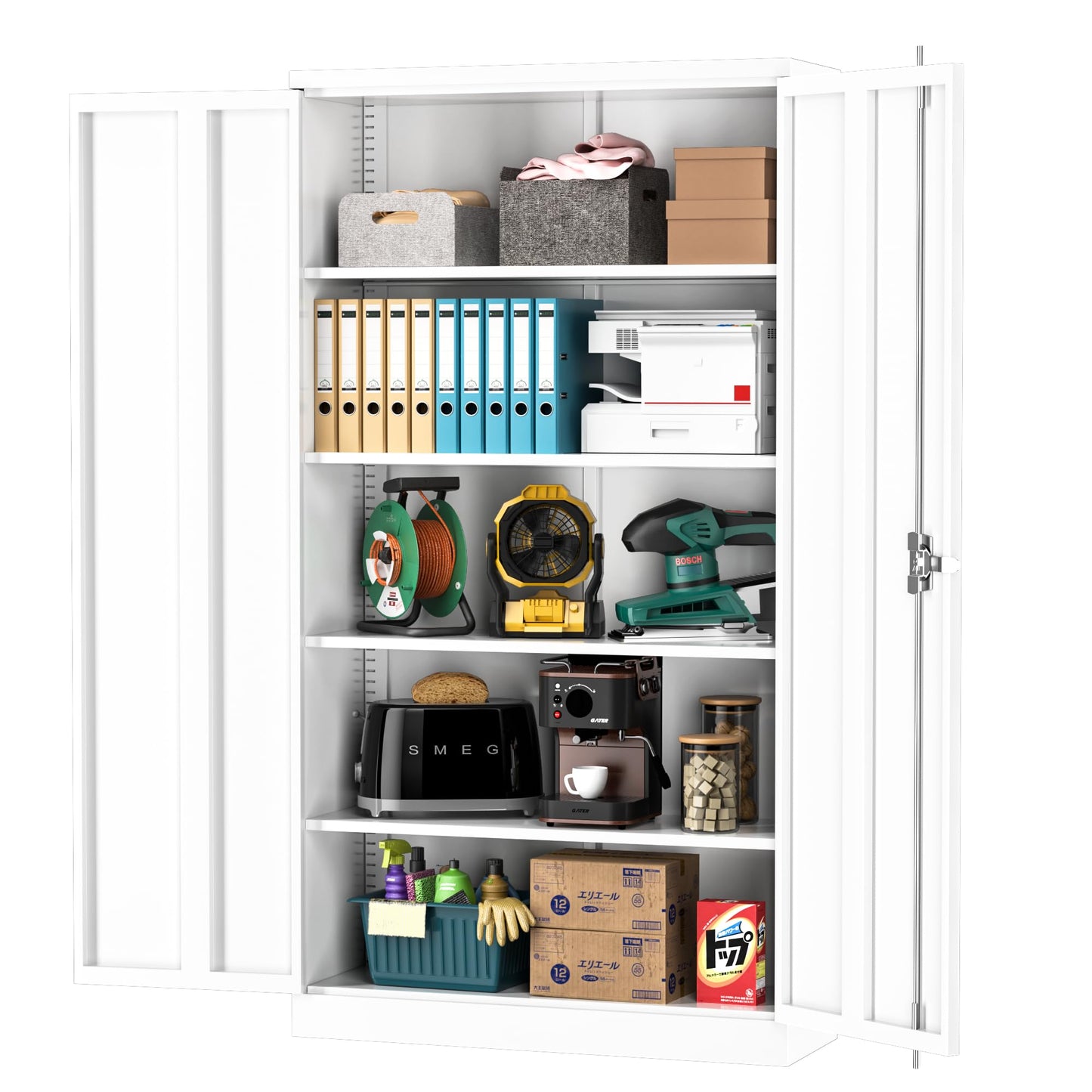 INTERGREAT White Metal Storage Cabinet Locking Steel Storage Cabinet with 4 Adjustable Shelves 72”H×36”W×18”D Tall Metal Utility Storage Cabinet 2 - WoodArtSupply