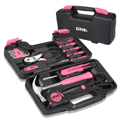 DNA MOTORING 39-Piece Household Tool Set General Repair Small Hand Tool Kit Storage Case for Home Garage Office College Dormitory Use, Pink, - WoodArtSupply