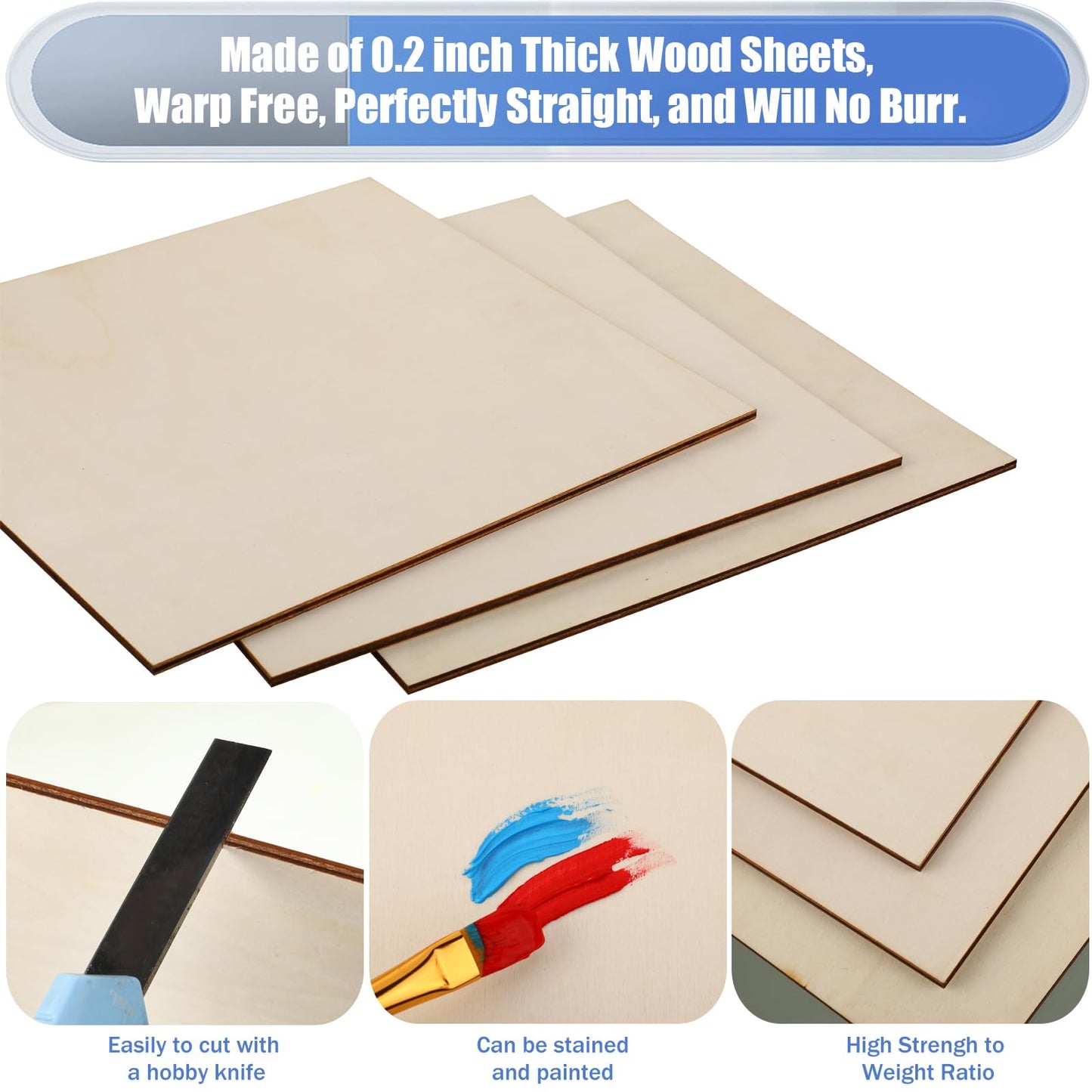 16 Pack Basswood Plywood Sheets 12 x 12 x 1/5 Inch-5 mm Thick Basswood Plywood Board Wood Squares Sheets Natural Unfinished Wood for Crafts, - WoodArtSupply