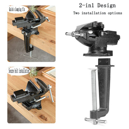 Dual-Purpose Combined Bench Vise or Table Vise, multifunctional jaw, Universal Rotate 360° Work Clamp-On Visewith Quick Adjustment, 3.3" black - WoodArtSupply