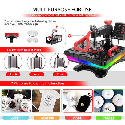 VIVOHOME Upgraded 8 in 1 Combo Multifunctional Swing Away Clamshell Printing Sublimation Heat Press Transfer Machine for T-Shirt Hat Cap Mug Plate 15 - WoodArtSupply