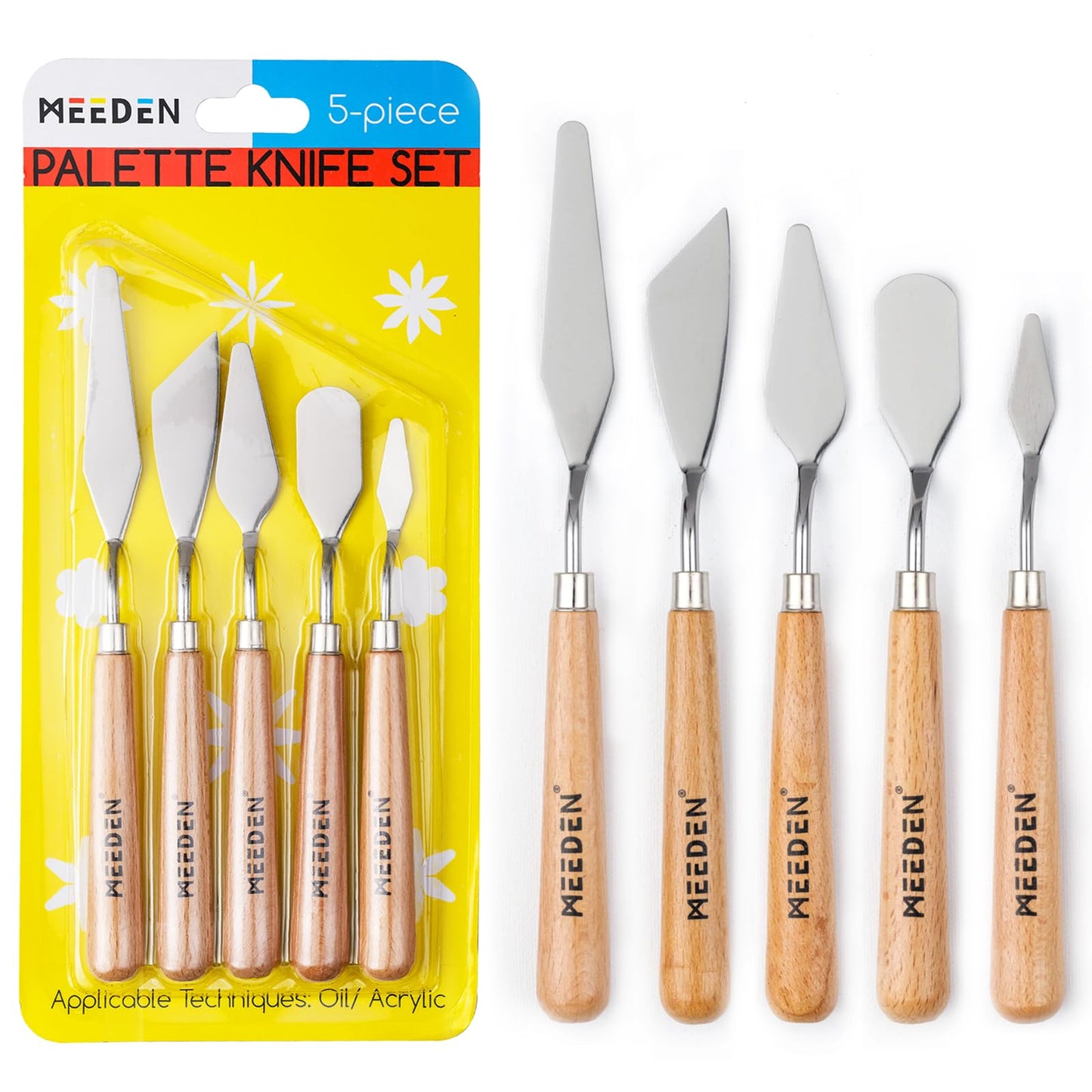 MEEDEN 5 Pieces Painting Knives, Stainless Steel Spatula Palette Knives Oil Paint Metal Pallet Knife with Wood Handle Art Tools for Watercolor Oil - WoodArtSupply