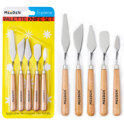 MEEDEN 5 Pieces Painting Knives, Stainless Steel Spatula Palette Knives Oil Paint Metal Pallet Knife with Wood Handle Art Tools for Watercolor Oil - WoodArtSupply