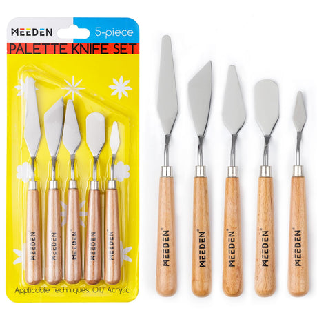 MEEDEN 5 Pieces Painting Knives, Stainless Steel Spatula Palette Knives Oil Paint Metal Pallet Knife with Wood Handle Art Tools for Watercolor Oil MEEDEN