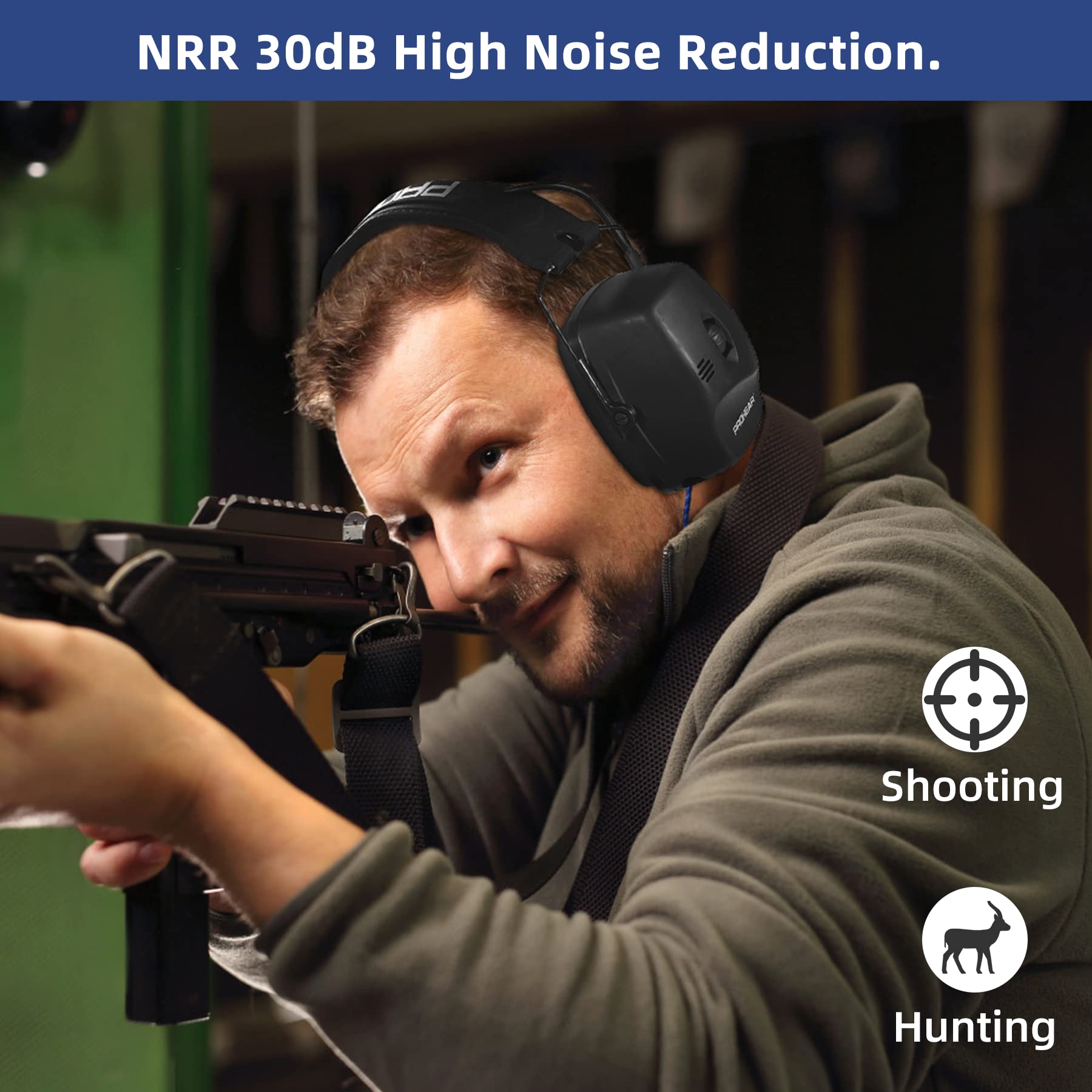 PROHEAR 056 Electronic Shooting Ear Protection Muffs, NRR 30dB Noise Reduction for Gun Range, Sound Amplification Earmuffs for Hunting - WoodArtSupply