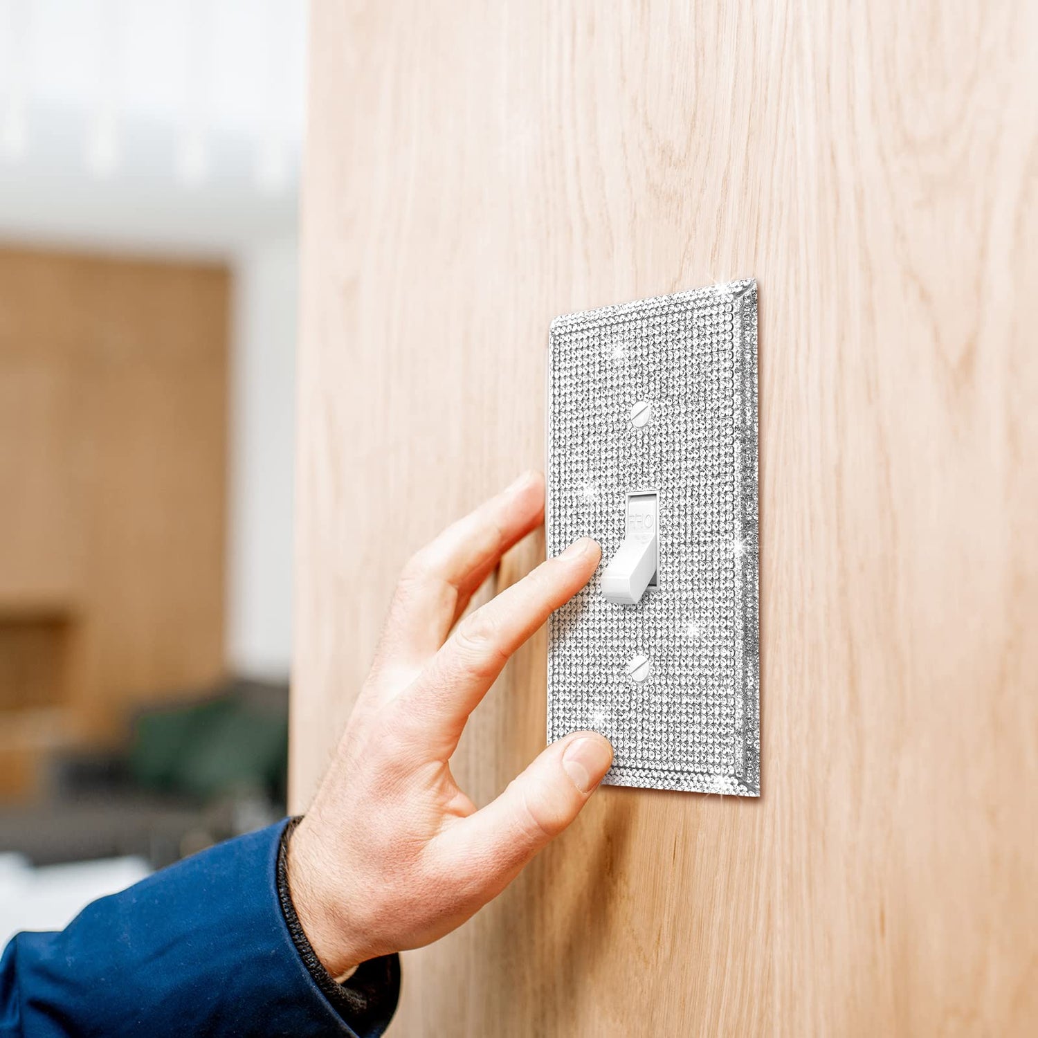 2 Pcs Bling Outlet Covers Rhinestone Light Switch Cover Metal Wall Plate Stainless Steel Outlet Standard Size 4.5 x 2.75 Inch for Switch Receptacle Jutom