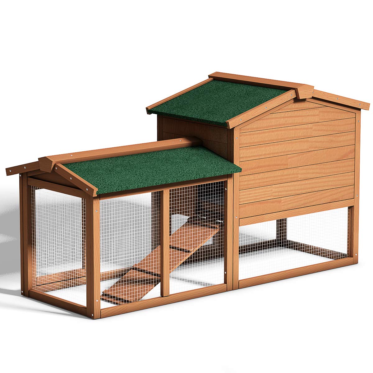 Tangkula Large Chicken Coop, 58‘’ Wooden Hen House Outdoor Backyard Garden Bunny Rabbit Hutch with Ventilation Door, Removable Tray & Ramp Chicken - WoodArtSupply