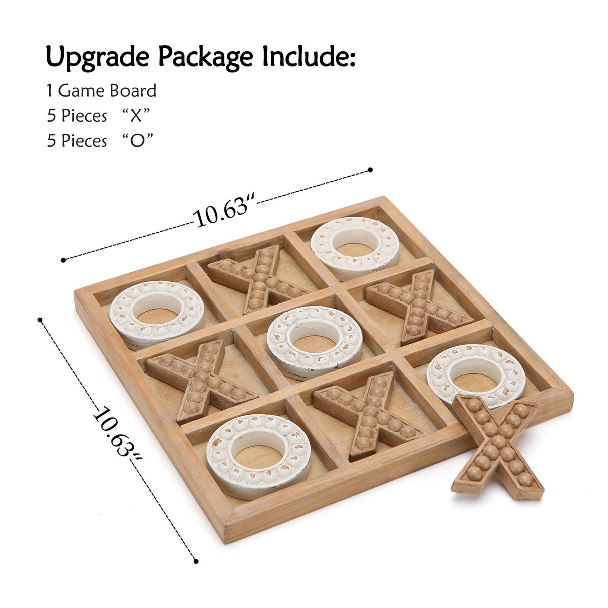 NIKKY HOME Tic Tac Toe Wood Board Game for Kids Family, 10.6 Inch Rustic Wooden Coffee Table Decor, Wood & White NIKKY HOME