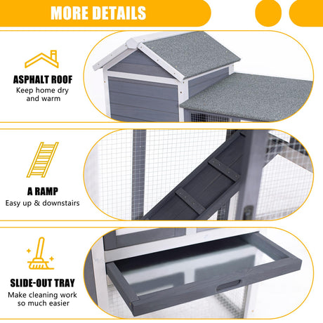 GEGURI Rabbit Hutch Indoor Rabbit Cage Outdoor, Chicken Coop Bunny Cage with Waterproof Roof, Pull Out Tray, Predator-Resistant Fencing GEGURI