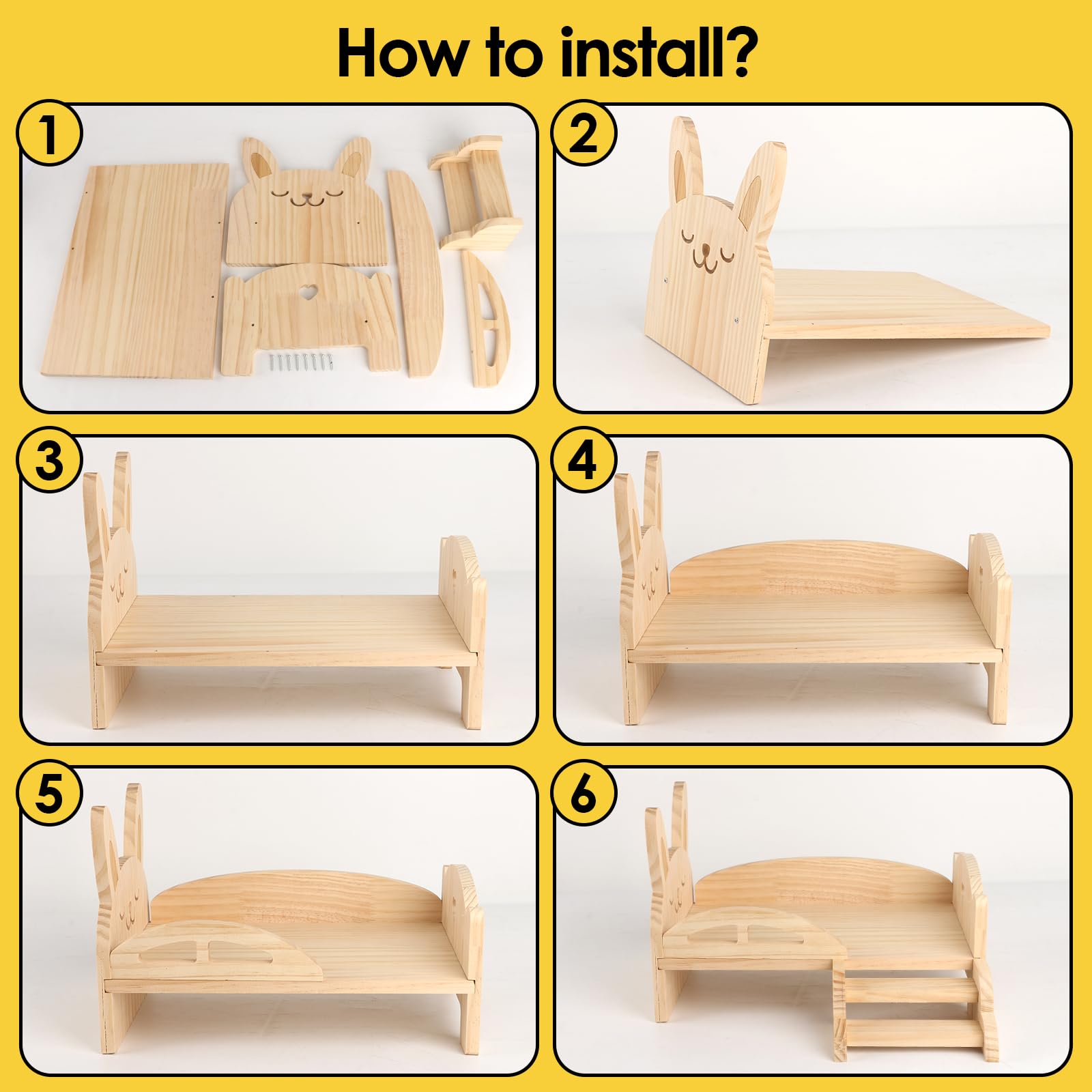 HOSUKKO Wooden Guinea Pig Bed with Mat 13.5IN X 9.3IN Guinea Pig Bunny Detachable Hideout with Stairs Small Animal Cute Warm Habitats for Hamsters - WoodArtSupply