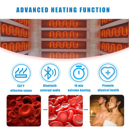 Low EMF Infrared Home Sauna，Personal Outdoor Indoor Heaters Saunas Wood Tiny Dry Barrel Snfared at Home Sauna Room Allwood for Men Women，Bluetooth