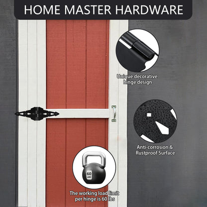 HOME MASTER HARDWARE Wood Gate Hardware Set - Heavy Duty 8" Decorative Strap Hinges and Spring Loaded Latch Gate Kit with Screws for Outdoor Fence - WoodArtSupply