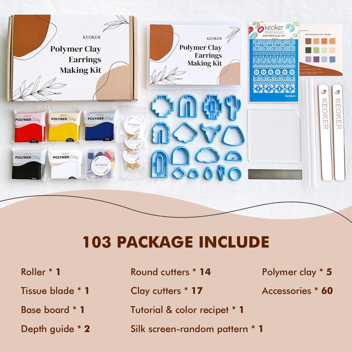 Keoker Polymer Clay Jewelry Making Kit, 103 PCS Clay Earring Making Kit for Teens and Adults, Fashion Designer Kits for Girls, Polymer Clay Earrings Keoker