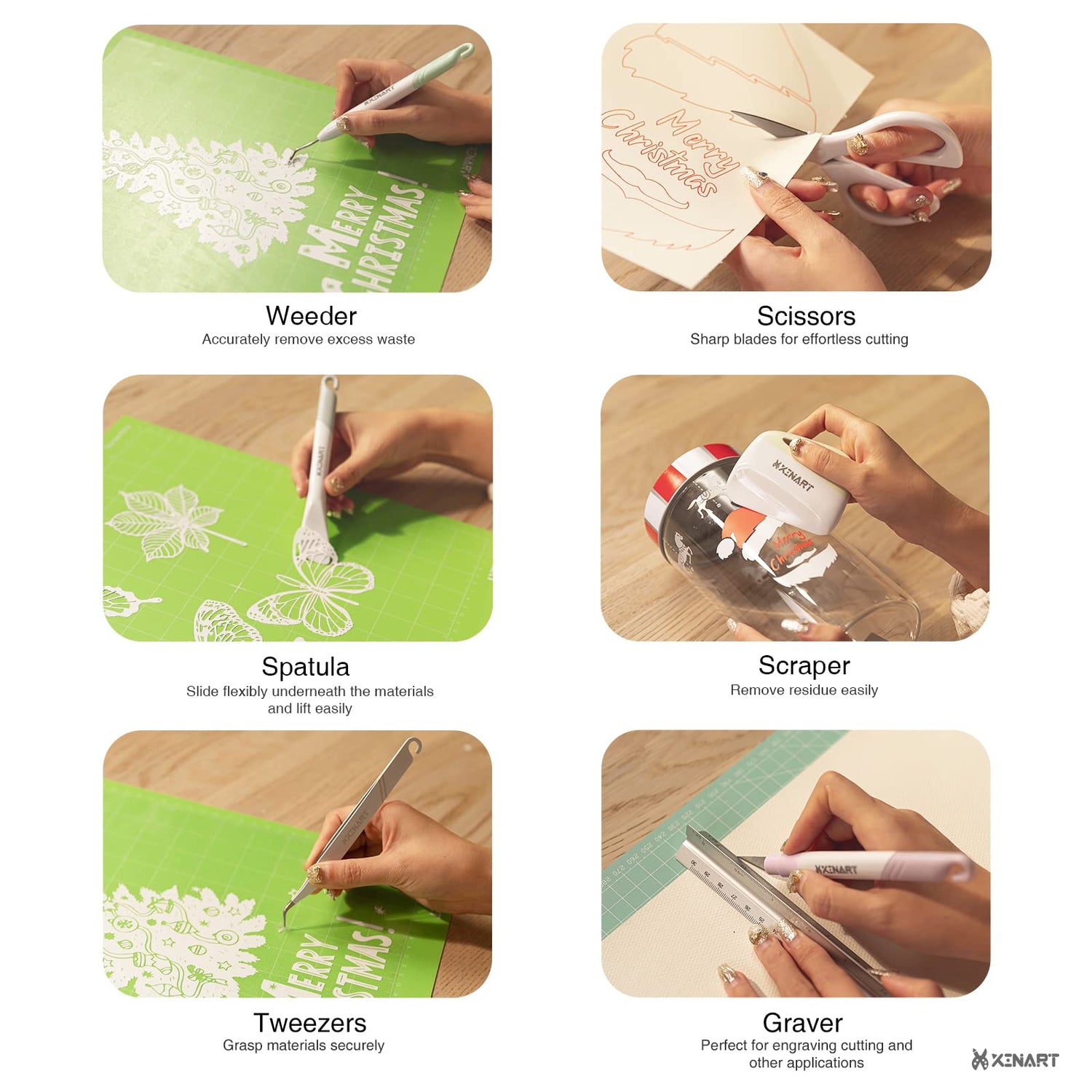 Xinart Weeding Tools Set for Vinyl Craft Knife/Weeder/Scraper/Spatula/Tweezers/Scissors Basic Weed Removal Tool Kit Weeding Cardstock XINART