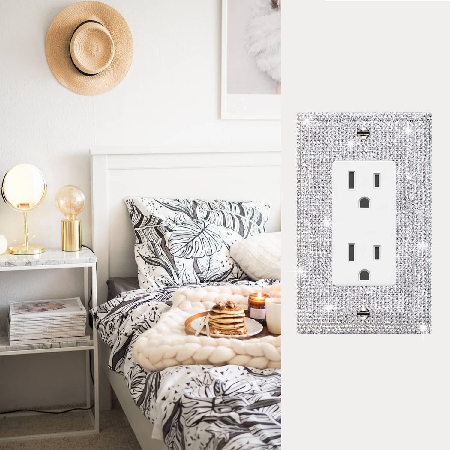 Gaocai 1 Pcs Shiny Silver Rhinestones Outlet Covers Wall Plate Single Toggle Decorative Switch Plates And Outlet Covers Rhinestones Light Switch Gaocai