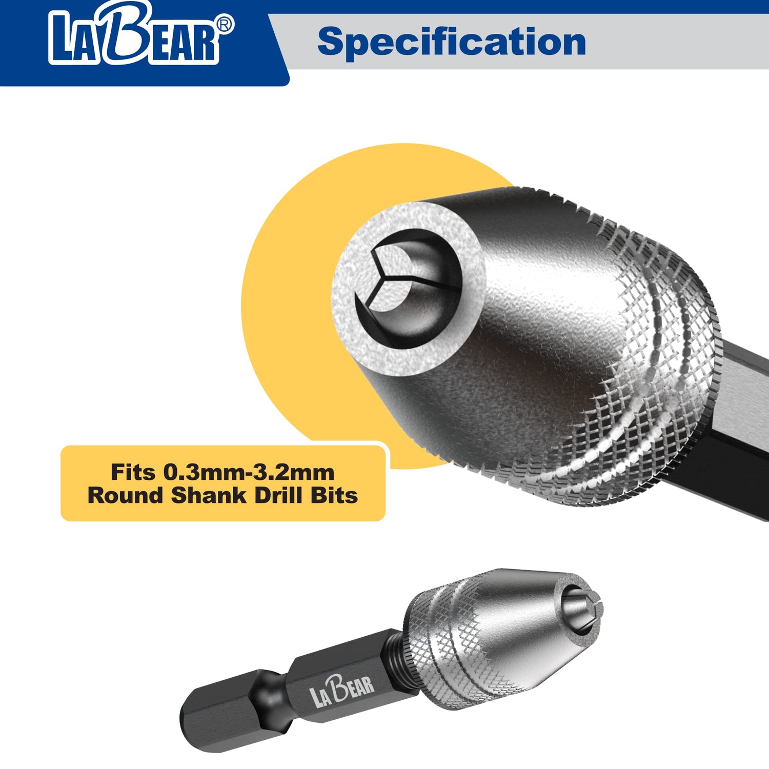 LABEAR - Drill Chuck Keyless Mini Adapter ¼ Inch Hex Shank | 0.3-3.2mm Capacity for Micro Drill Bits For Cordless Screwdrivers, Drills, and Power DIY LABEAR
