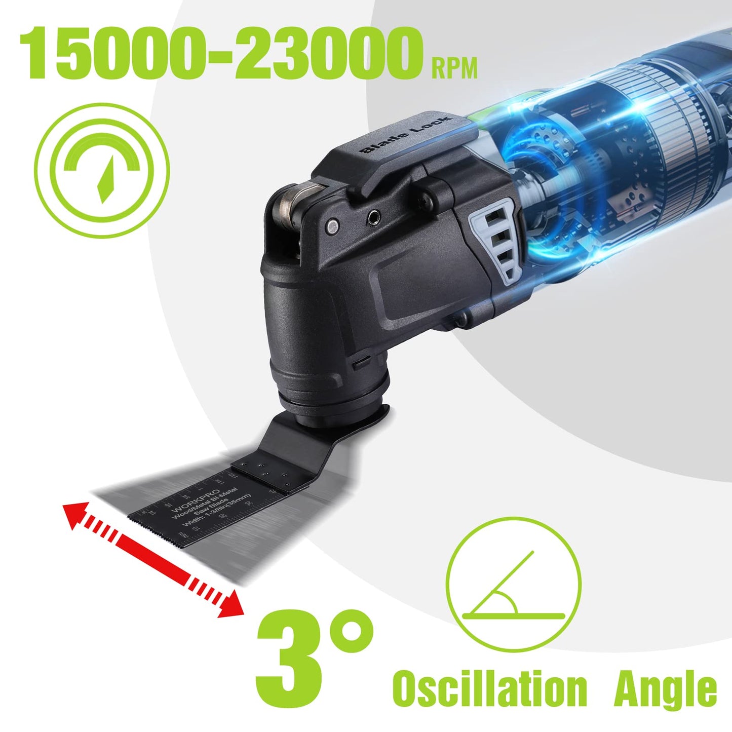 WORKPRO Oscillating Multi-Tool Kit, 3.0 Amp Corded Quick-Lock Replaceable Oscillating Saw with 7 Variable Speed, 3° Oscillation Angle, 17pcs Saw - WoodArtSupply