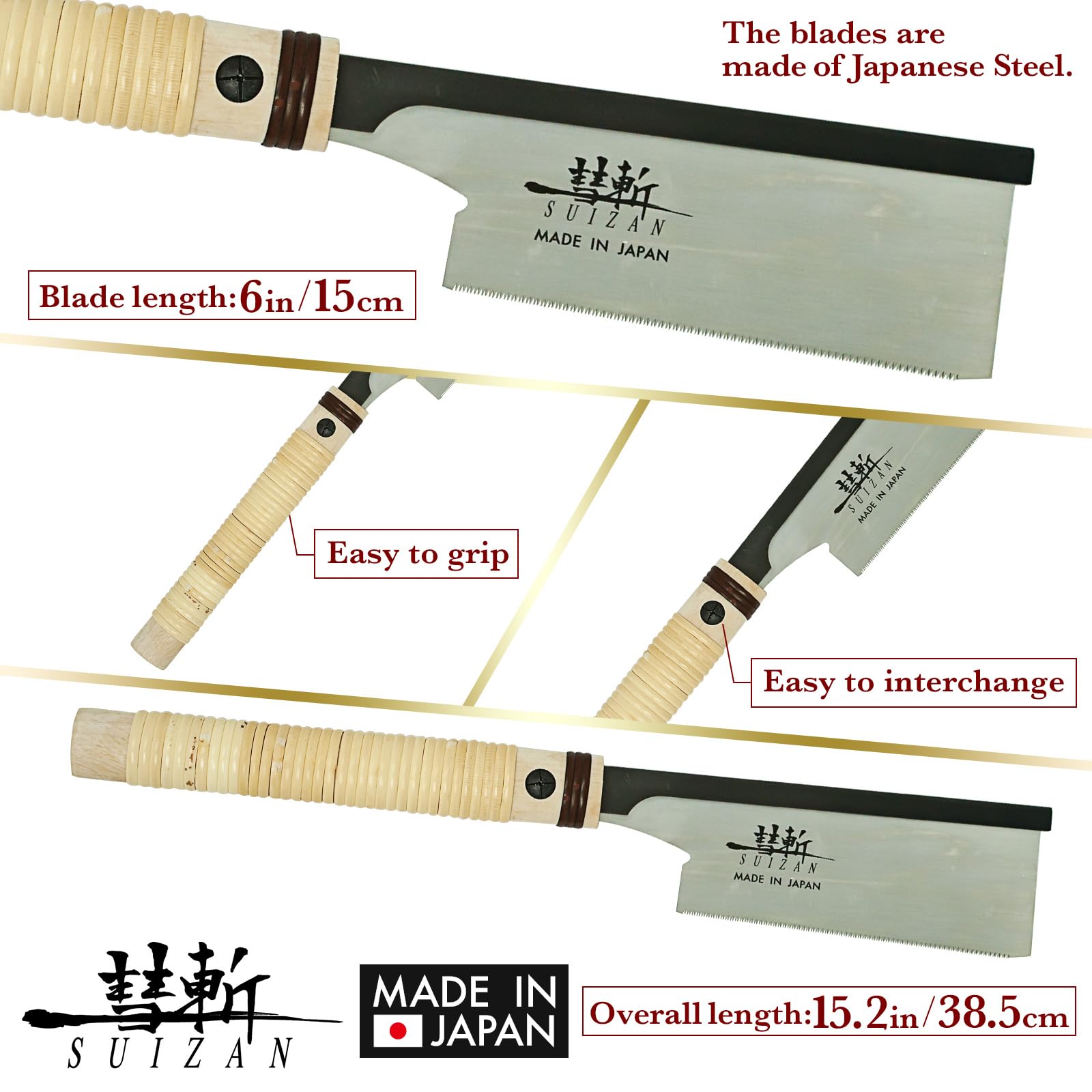 SUIZAN Japanese Pull Saw Hand Saw 6 Inch Dozuki Dovetail Saw Tenon Saw for Woodworking tools Gifts - WoodArtSupply