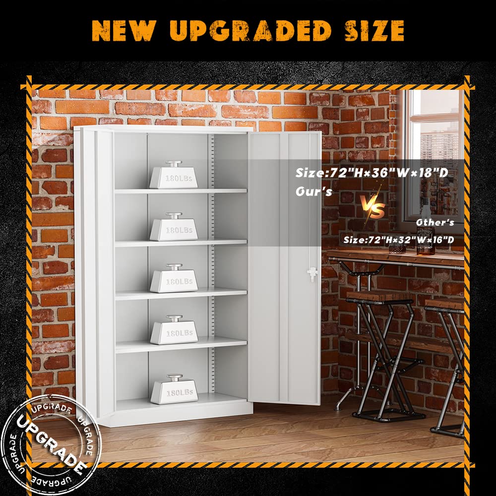 Greenvelly Metal Locking Storage Cabinet, 72" with Doors and 4 Shelves, Large Steel Tall Lockable Tool, Office Cabinet with Lock and 2 Keys for Home, Greenvelly