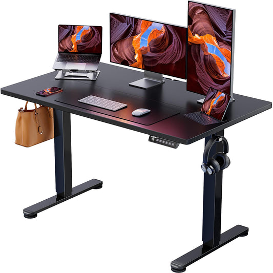 ErGear Height Adjustable Electric Standing Desk, 48 x 24 Inches Sit Stand up Desk, Memory Computer Home Office Desk (Black) - WoodArtSupply