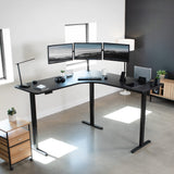VIVO Electric Height Adjustable 71 x 71 inch Curved Corner Stand Up Desk, Black Table Top, Black Frame, Memory Controller, L-Shaped Workstation, E3C VIVO