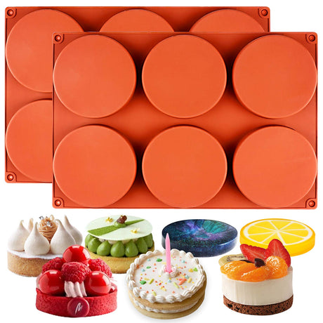 FUNSHOWCASE Round Disc Baking Silicone Mold 6-Cavity, 4inch 2-Bundle FUNSHOWCASE